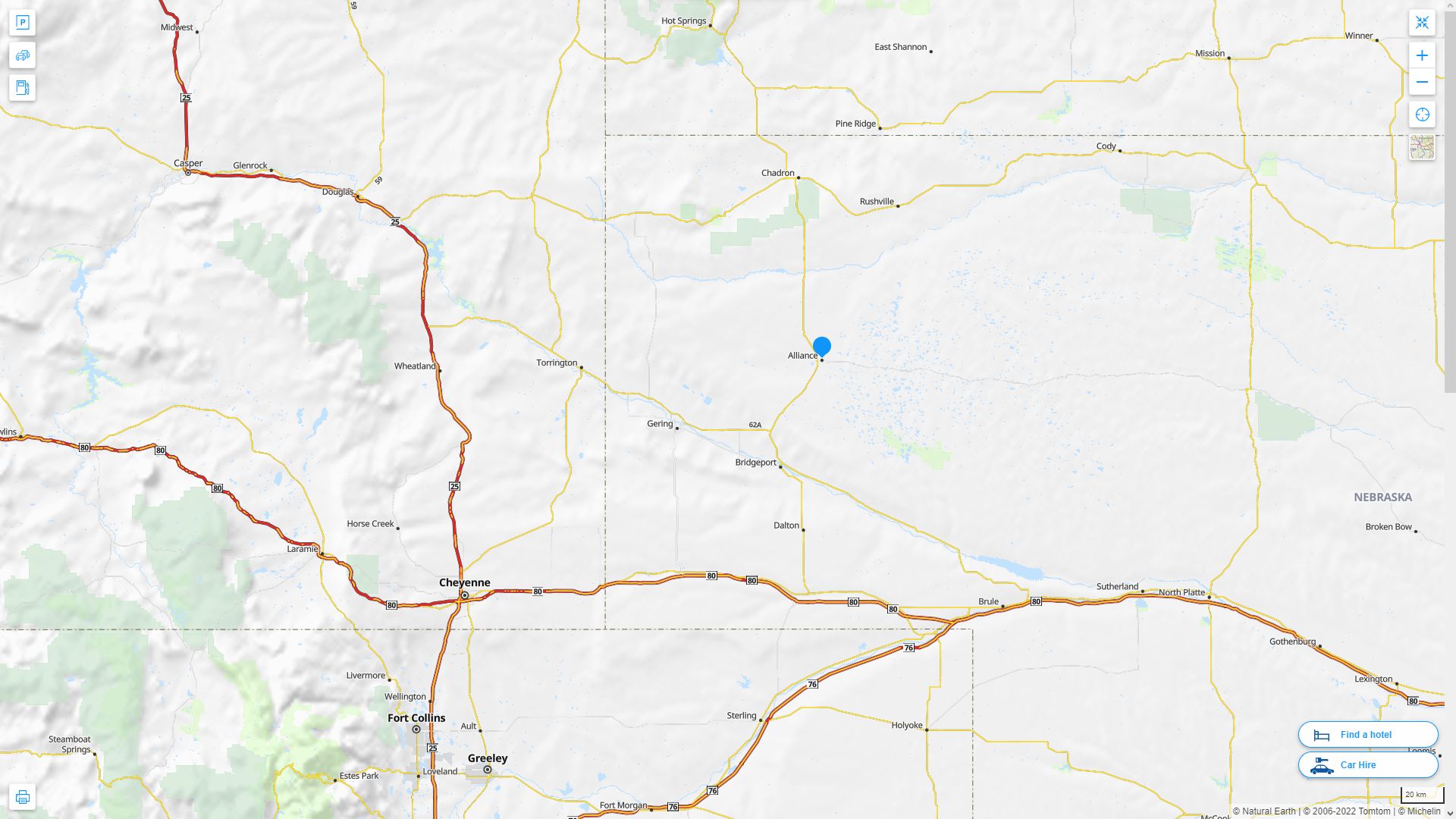 Alliance Nebraska Highway and Road Map